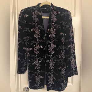 Dana Buchman Vintage Velvet Jacket with Floral Embroidery, Women's Size 8